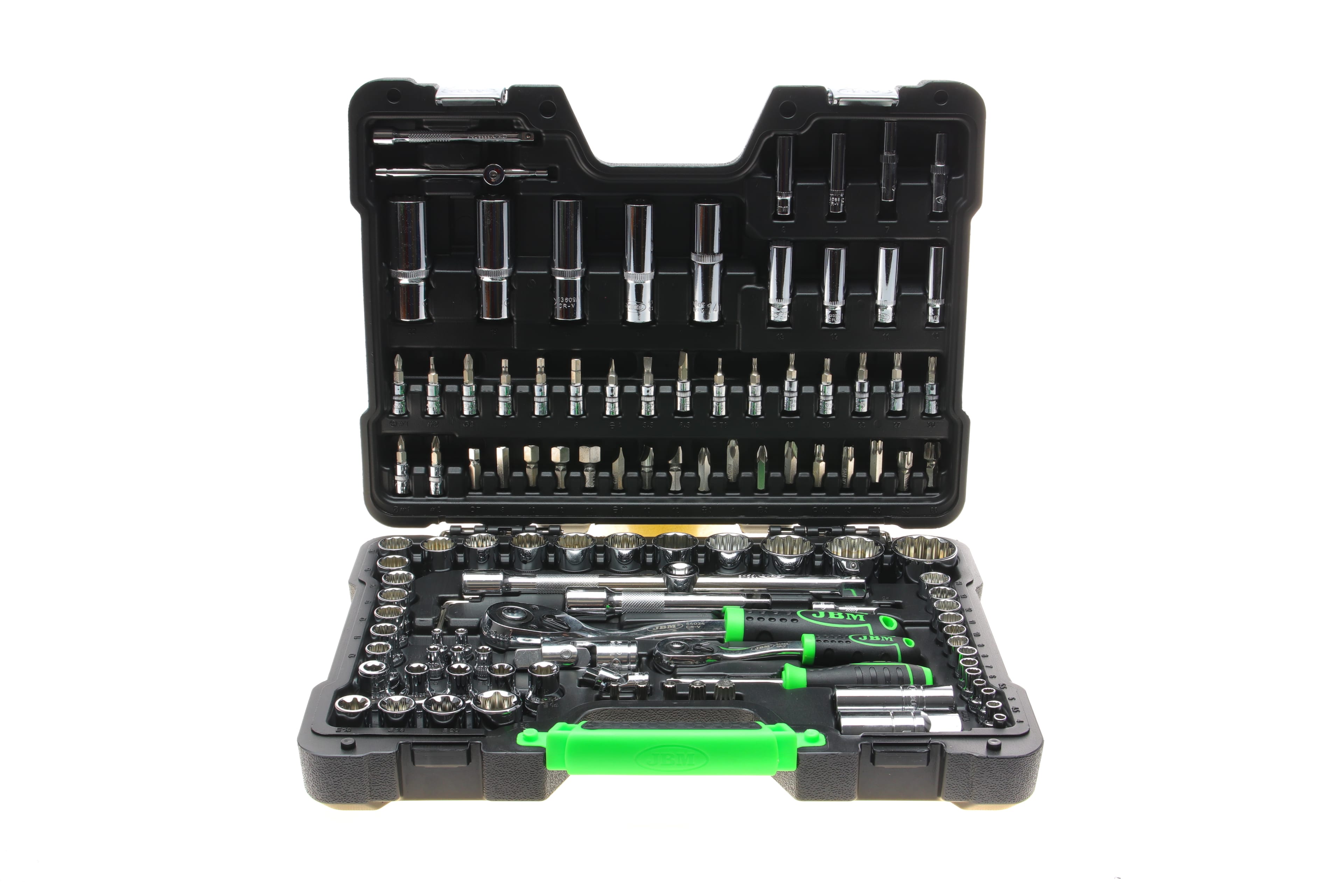 Product image of Haбіp інcтpумeнтів кoмбінoвaний 1/2", 1/4" (головки, головки зі вставкою, біти, викрутки) 113 од. (хромовані)