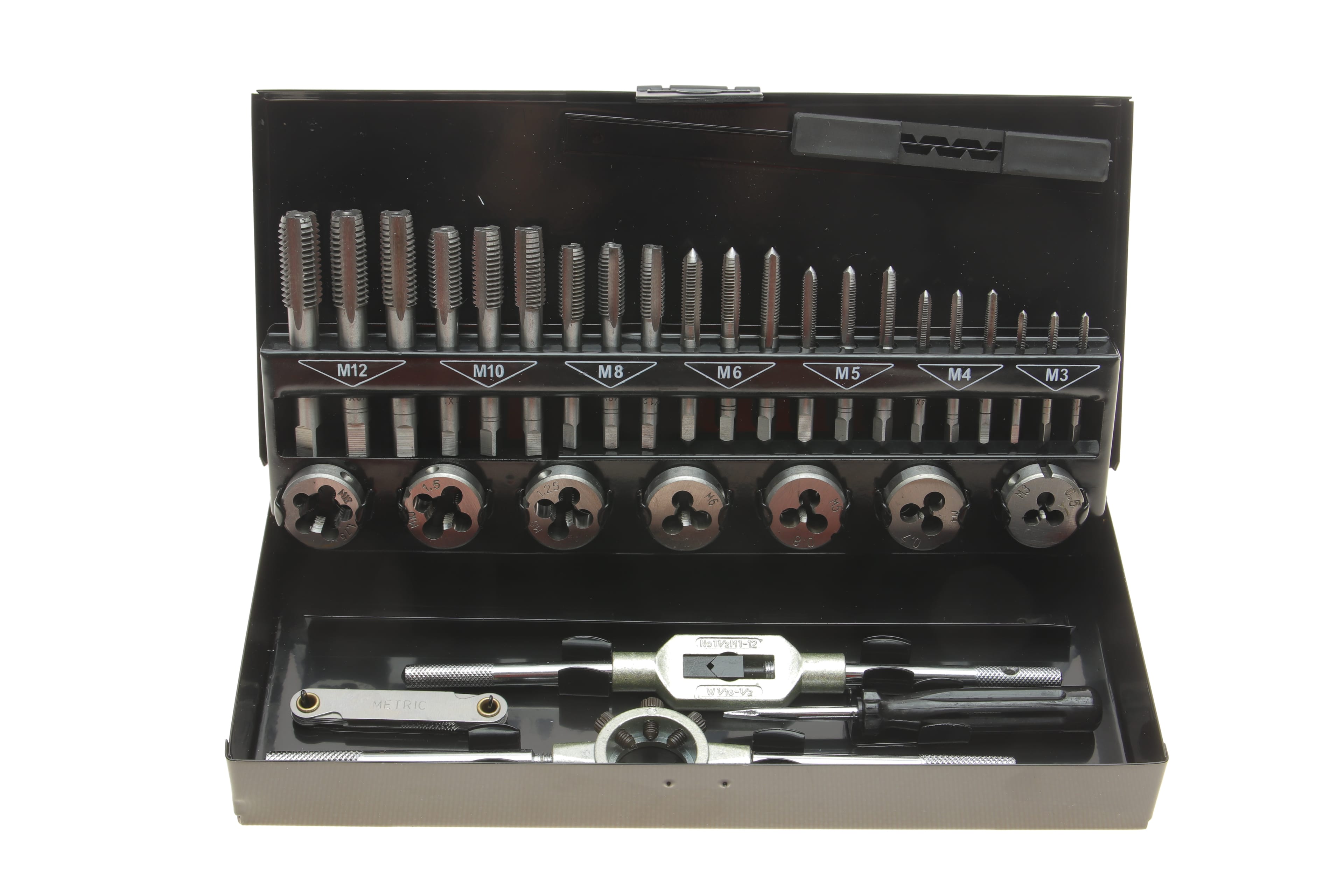 Product image of Набір інструментів для нарізки різьби (мітчики і плашки) M3-M12 32 од.