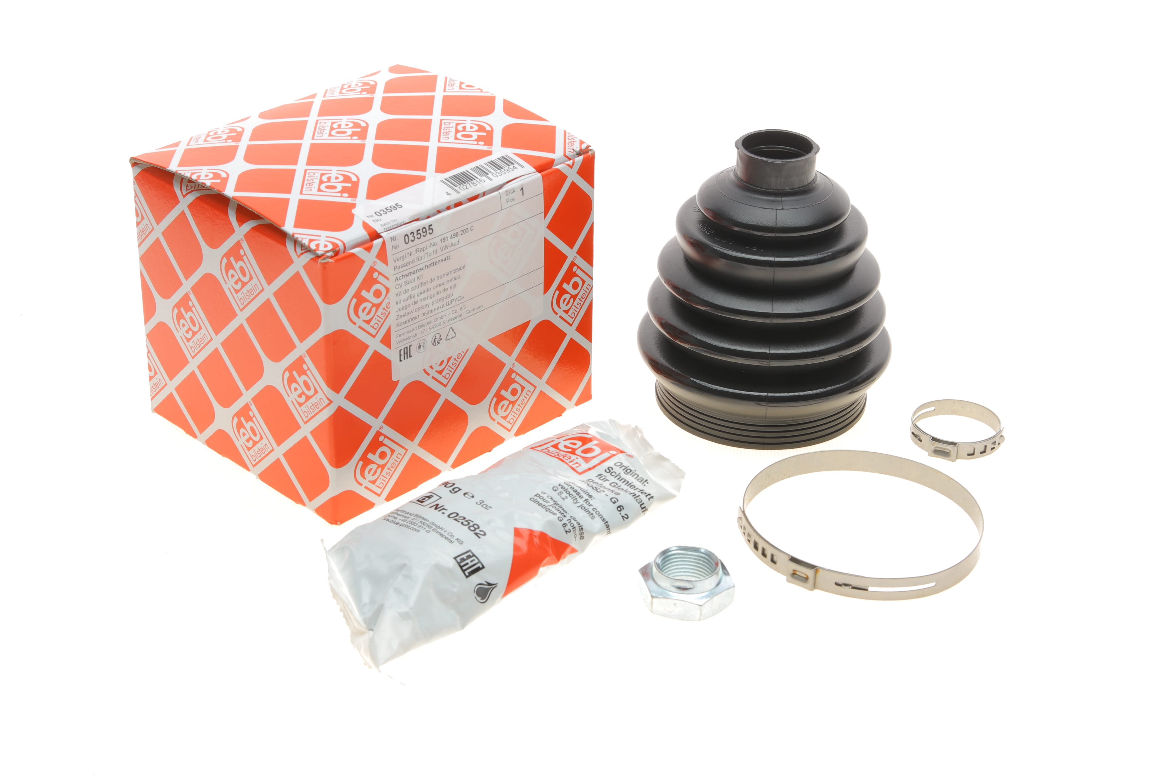 Product image of Пильник ШРКШ (зовнішній) VW Caddy I/II -00/ Golf III/ IV -06 (26x78x109) + змазка + хомути + гайка