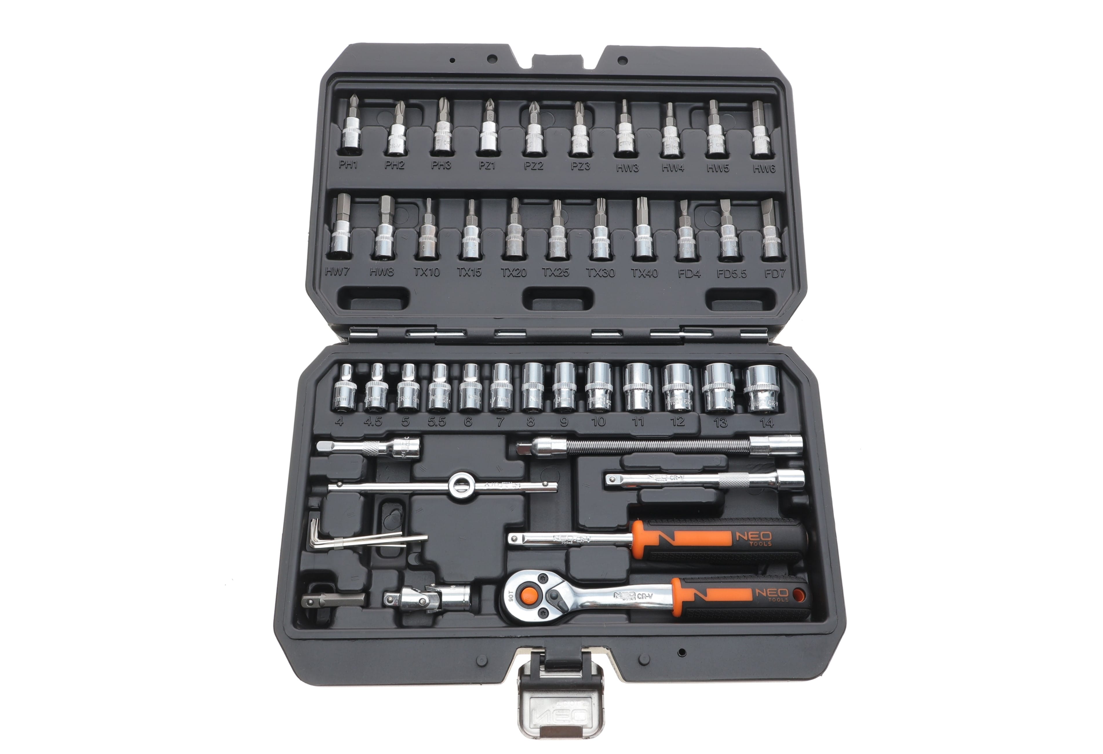 Product image of Набір інструментів комбінований 1/4" (головки, головки зі вставкою) 46 од. (хромовані)