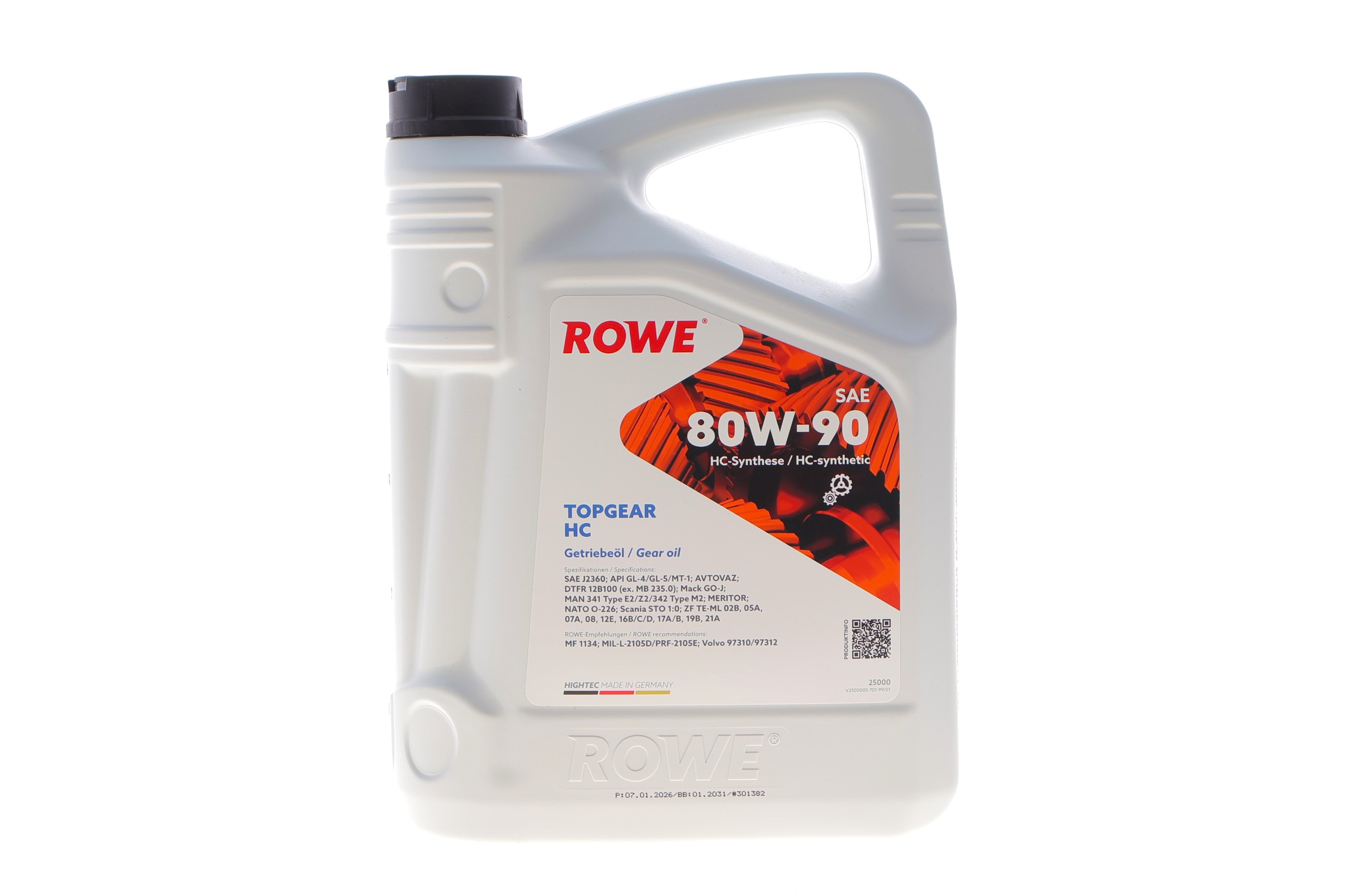 Олива 80W90 HIGHTEC TOPGEAR HC (5L) (MB 235.0/MAN 341 Type E2/ZF TE-ML 02B) (API GL-4/GL-5) (жовтий) - 1