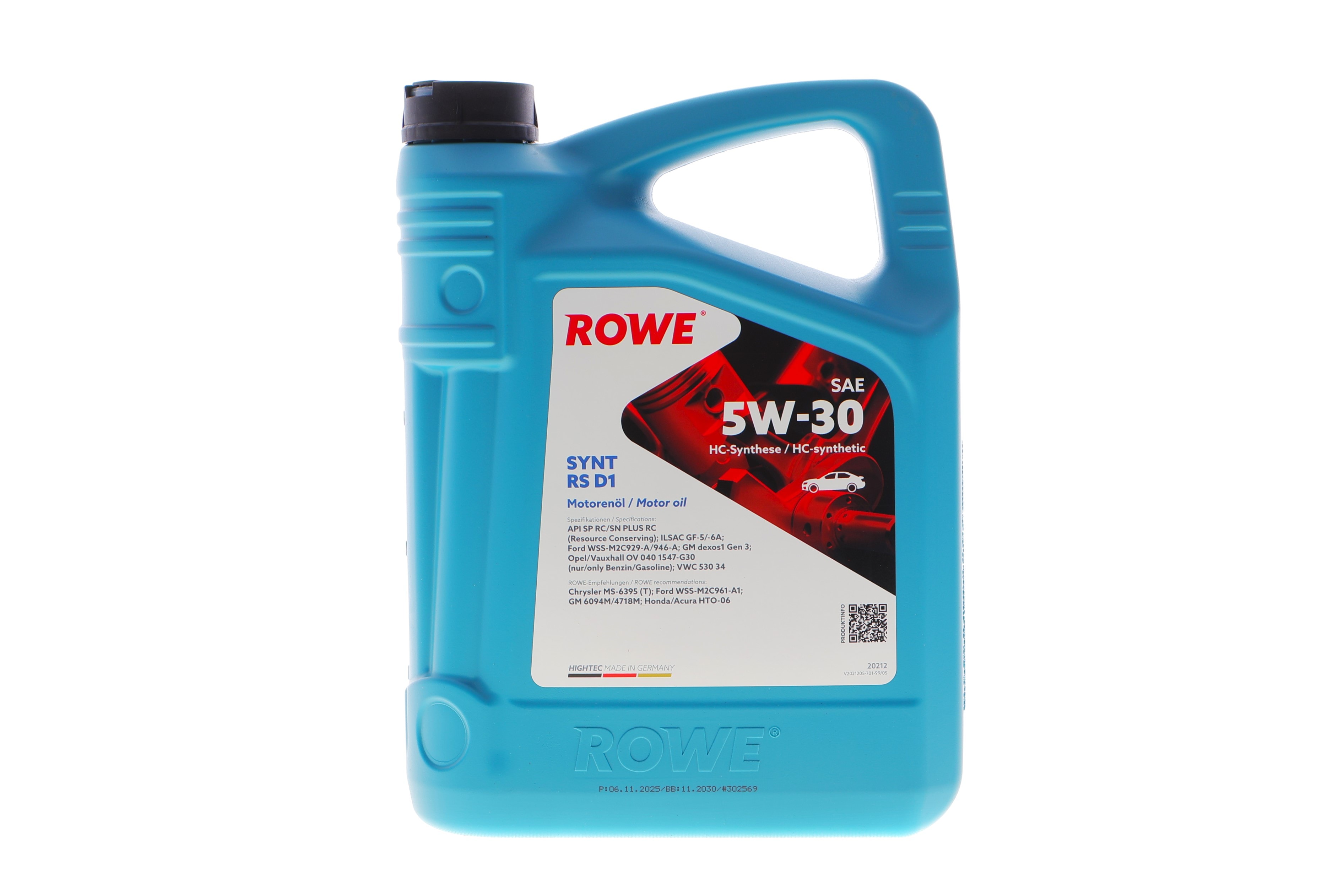 Олива 5W30 HIGHTEC SYNT RS D1 (4L) (Ford WSS-M2C945-A/929-A/946-A/GM DEXOS1 GEN2/GM 6094M/4718M) - 1